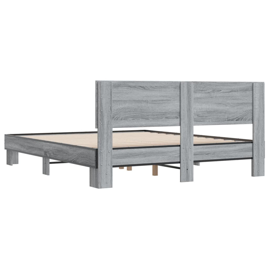 Bedframe bewerkt hout metaal grijs sonoma eiken 150x200 cm