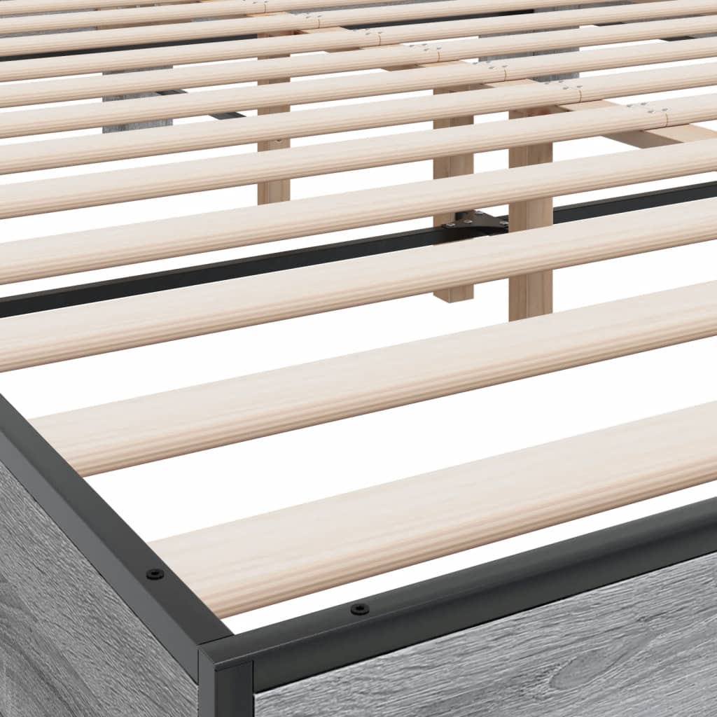 Bedframe bewerkt hout metaal grijs sonoma eiken 150x200 cm