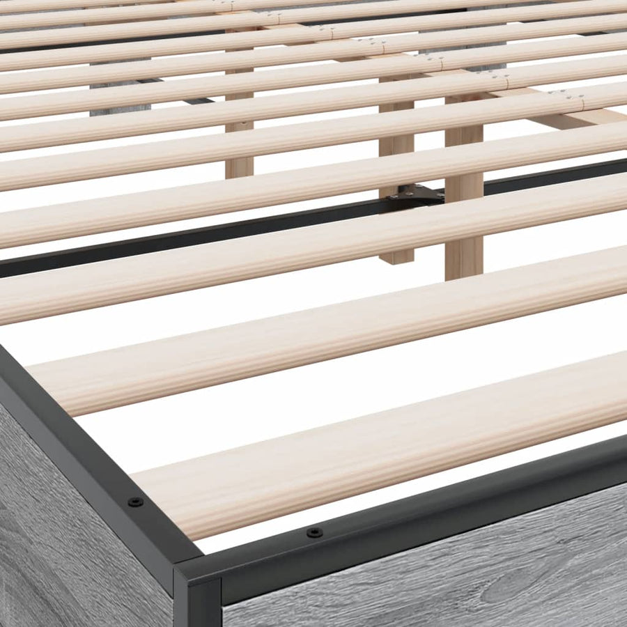 Bedframe bewerkt hout metaal grijs sonoma eiken 150x200 cm