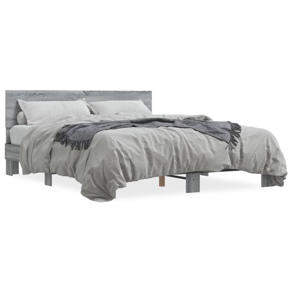 Bedframe bewerkt hout metaal grijs sonoma eiken 150x200 cm