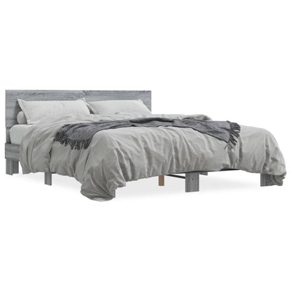 Bedframe bewerkt hout metaal grijs sonoma eiken 150x200 cm