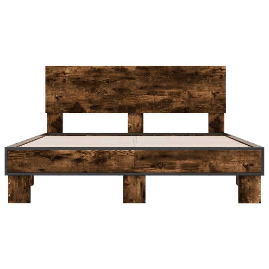 Bedframe bewerkt hout metaal gerookt eikenkleurig 140x200 cm