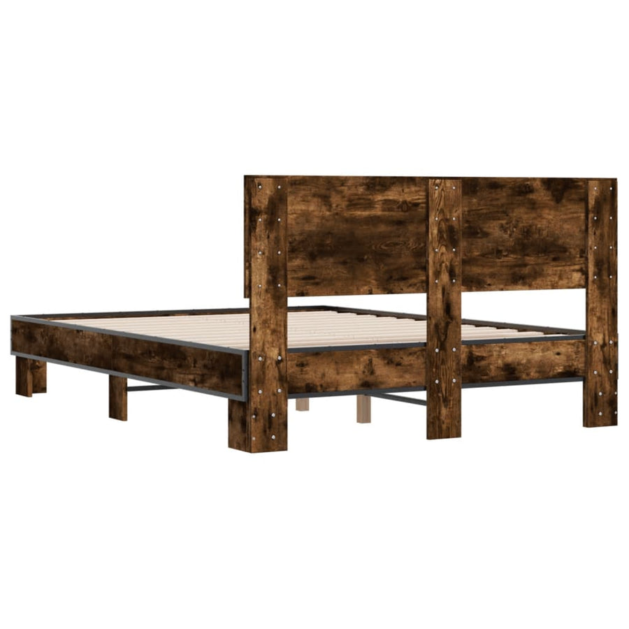 Bedframe bewerkt hout metaal gerookt eikenkleurig 140x200 cm