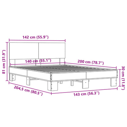 Bedframe bewerkt hout metaal gerookt eikenkleurig 140x200 cm