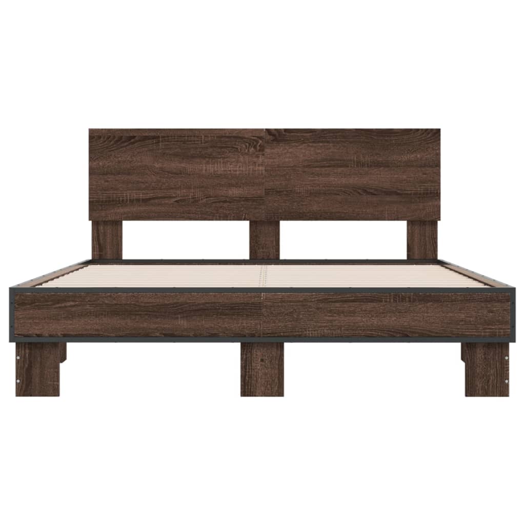 Bedframe bewerkt hout metaal bruin eikenkleur 140x200 cm