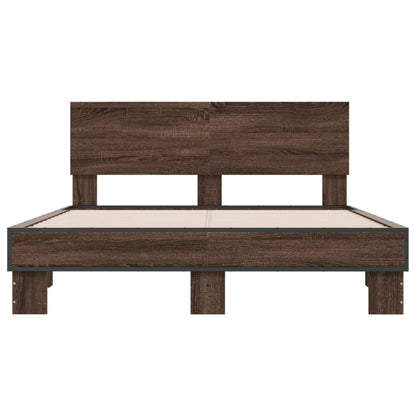 Bedframe bewerkt hout metaal bruin eikenkleur 140x200 cm