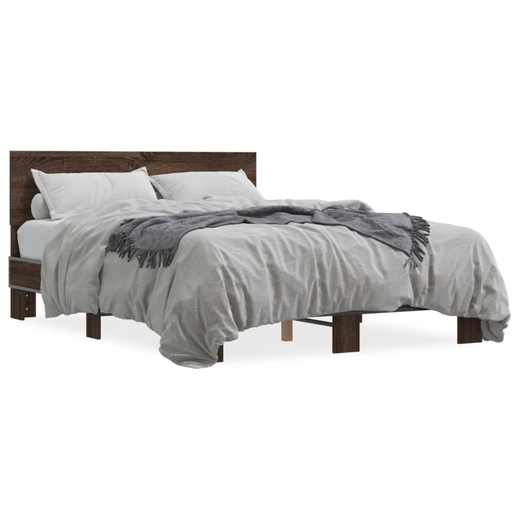 Bedframe bewerkt hout metaal bruin eikenkleur 140x200 cm
