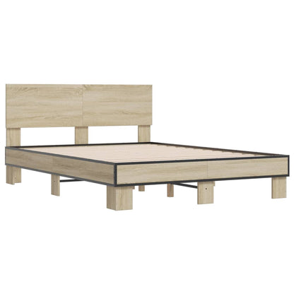 Bedframe bewerkt hout metaal sonoma eikenkleurig 120x200 cm