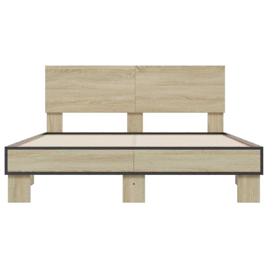 Bedframe bewerkt hout metaal sonoma eikenkleurig 120x200 cm