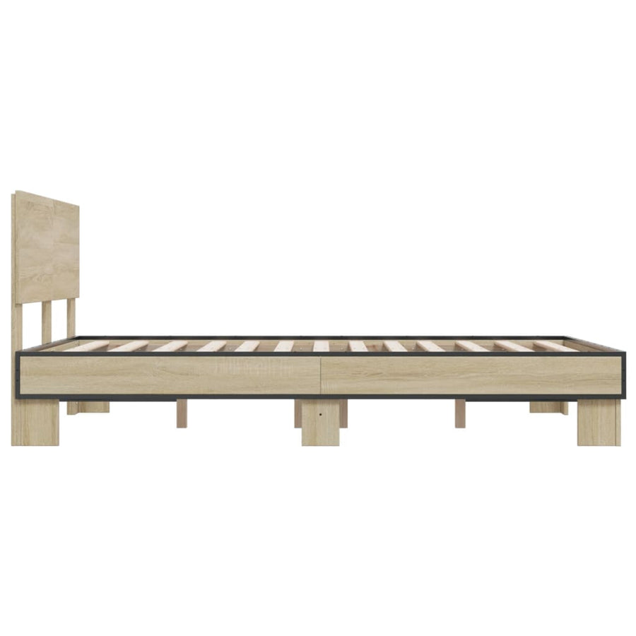 Bedframe bewerkt hout metaal sonoma eikenkleurig 120x200 cm