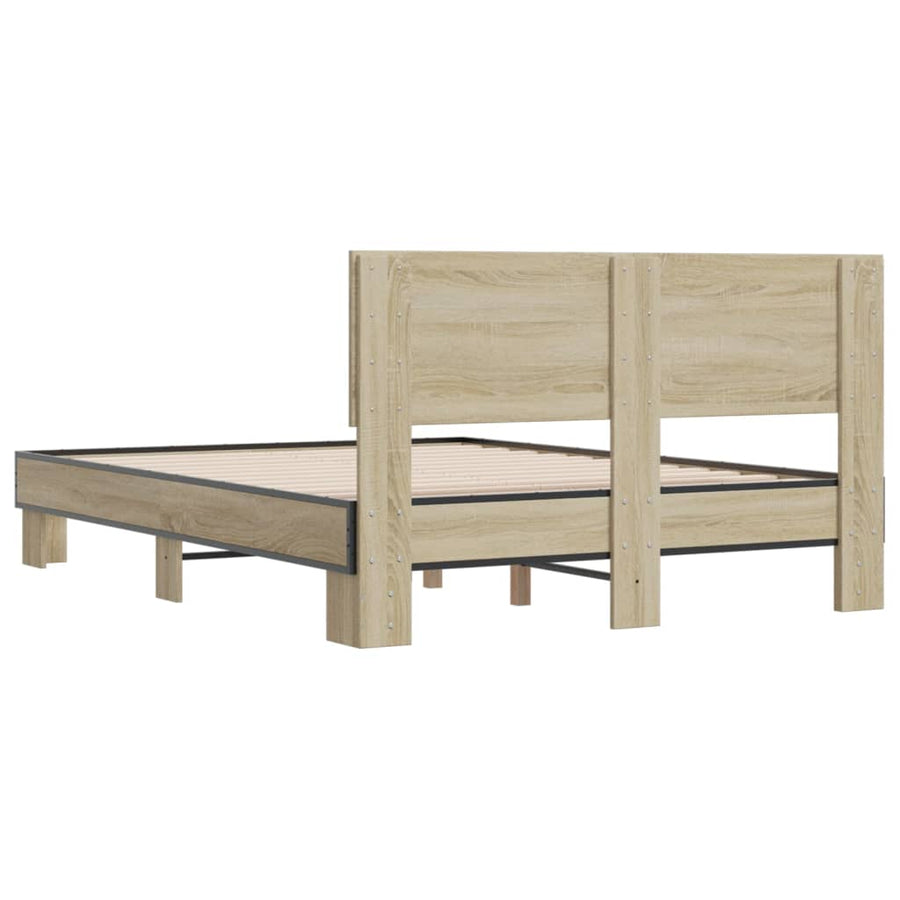 Bedframe bewerkt hout metaal sonoma eikenkleurig 120x200 cm