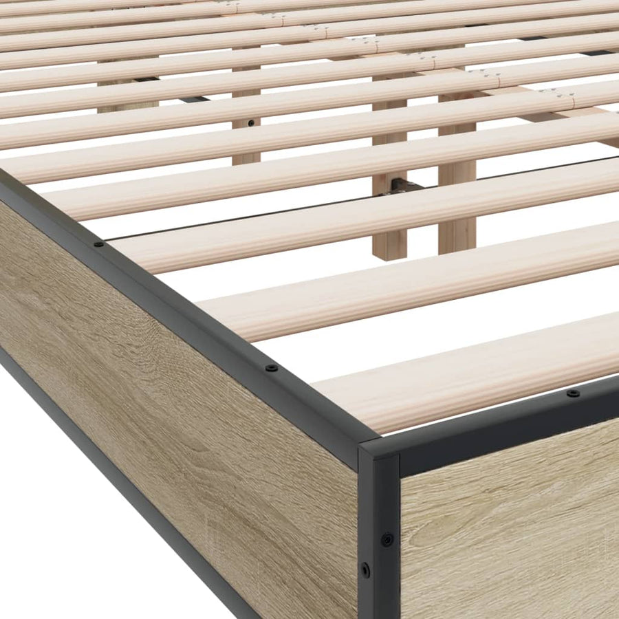Bedframe bewerkt hout metaal sonoma eikenkleurig 120x200 cm