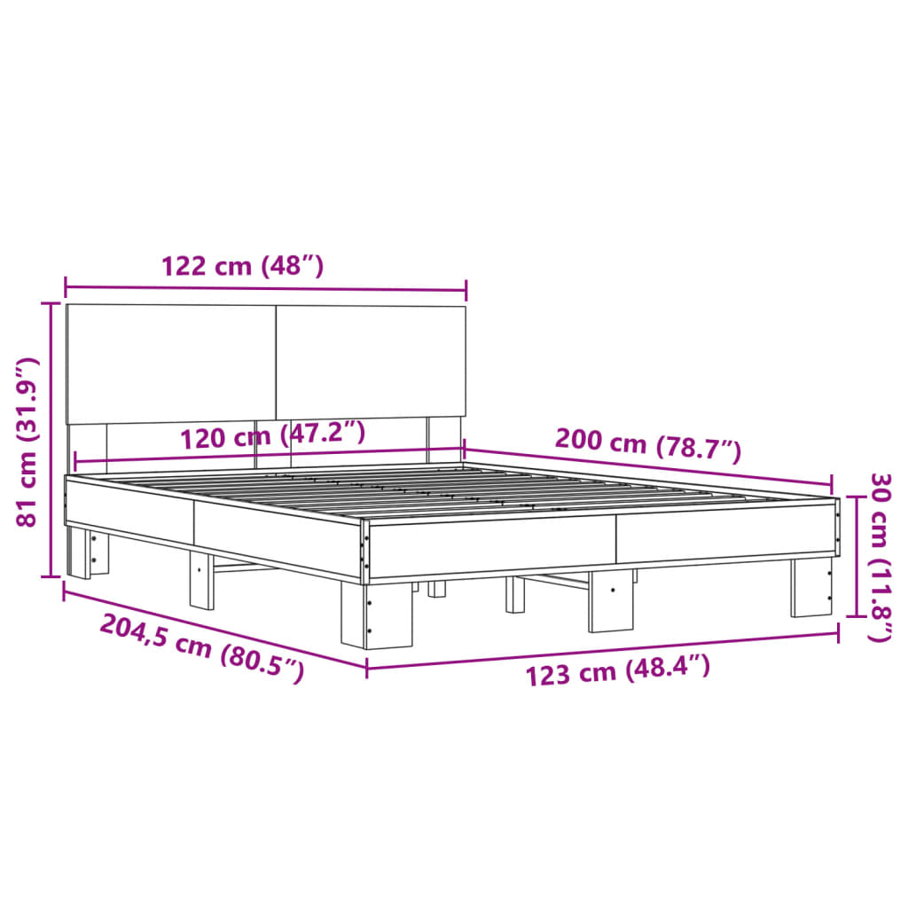 Bedframe bewerkt hout metaal sonoma eikenkleurig 120x200 cm