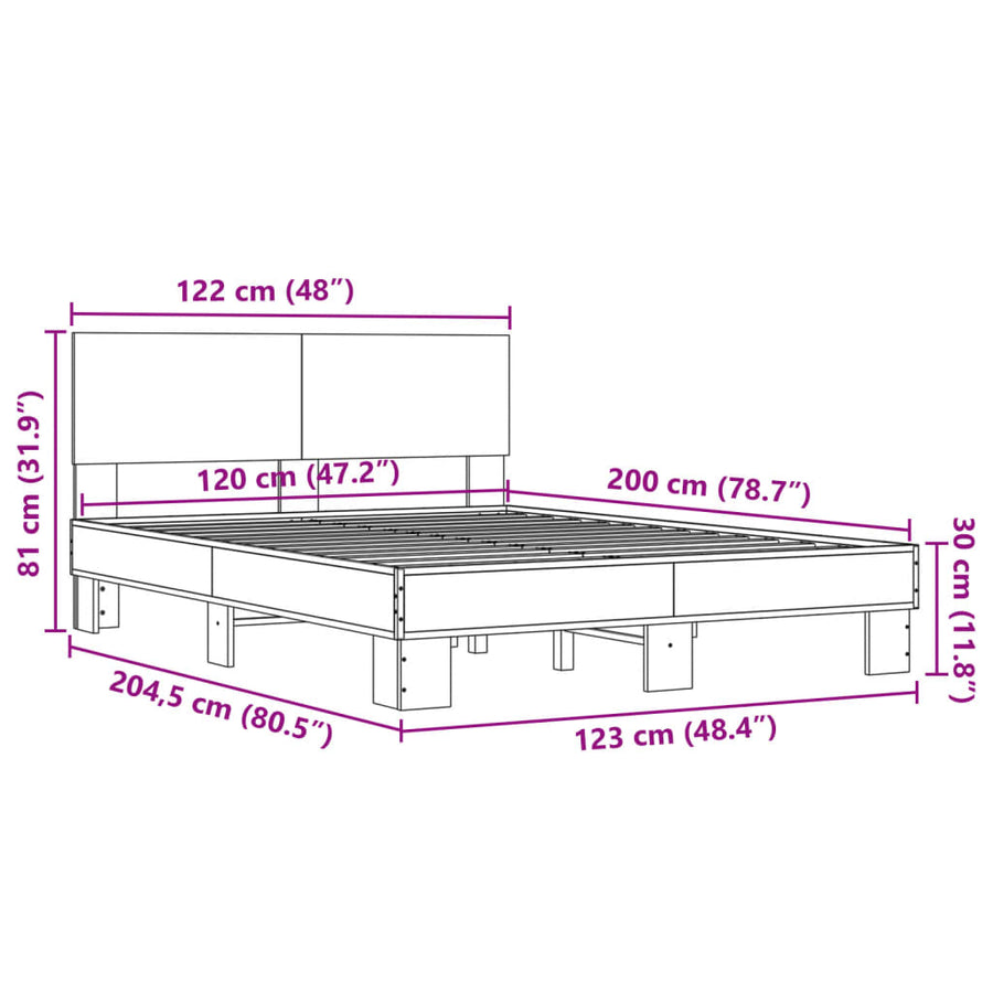 Bedframe bewerkt hout metaal sonoma eikenkleurig 120x200 cm