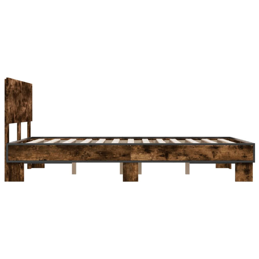 Bedframe bewerkt hout metaal gerookt eikenkleurig 120x200 cm