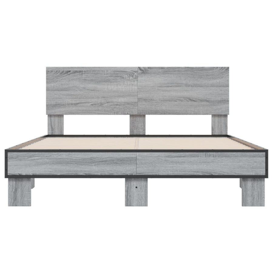 Bedframe bewerkt hout metaal grijs sonoma eiken 120x200 cm
