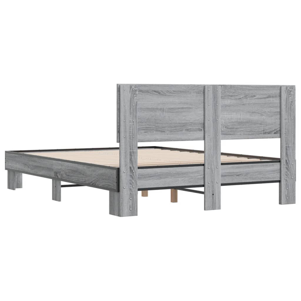 Bedframe bewerkt hout metaal grijs sonoma eiken 120x200 cm