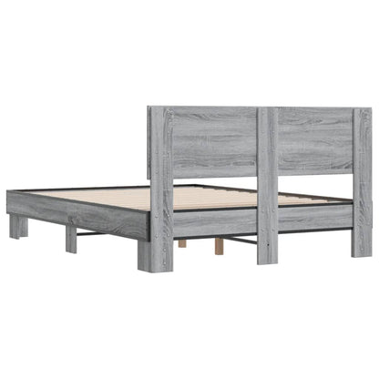 Bedframe bewerkt hout metaal grijs sonoma eiken 120x200 cm
