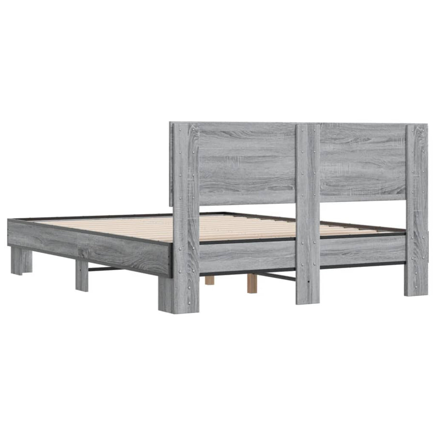 Bedframe bewerkt hout metaal grijs sonoma eiken 120x200 cm
