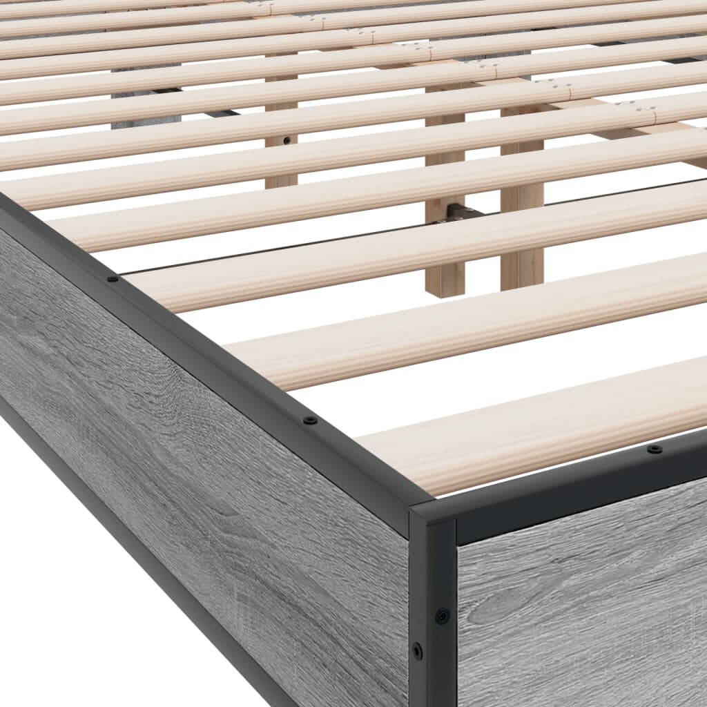 Bedframe bewerkt hout metaal grijs sonoma eiken 120x200 cm