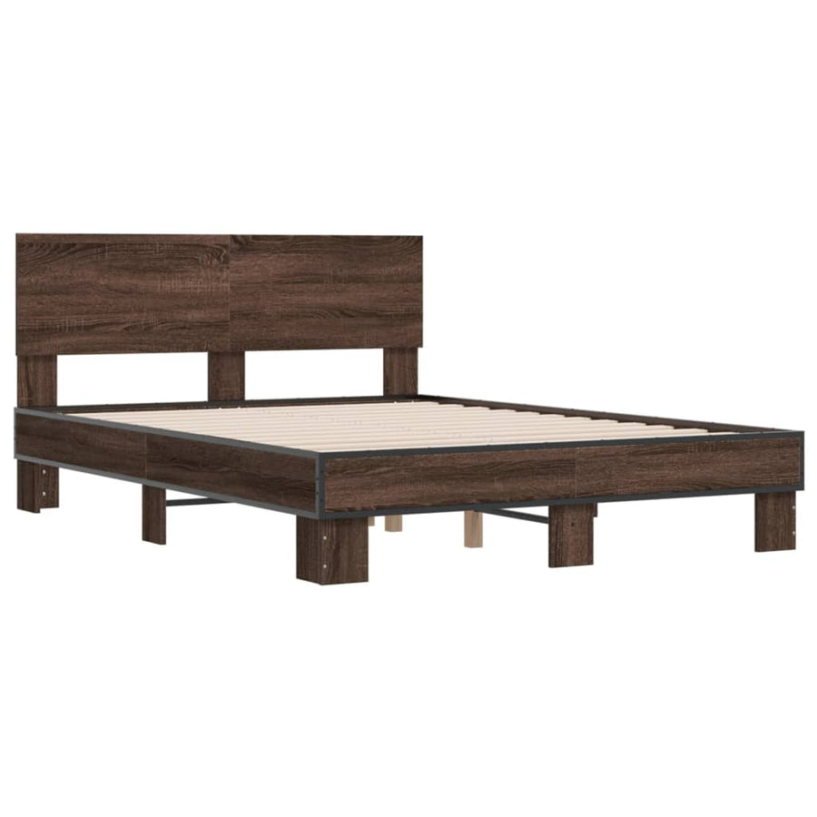 Bedframe bewerkt hout metaal bruin eikenkleur 120x200 cm
