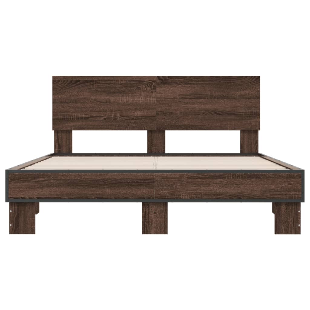 Bedframe bewerkt hout metaal bruin eikenkleur 120x200 cm
