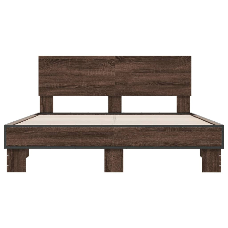 Bedframe bewerkt hout metaal bruin eikenkleur 120x200 cm