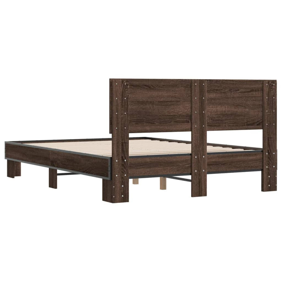 Bedframe bewerkt hout metaal bruin eikenkleur 120x200 cm