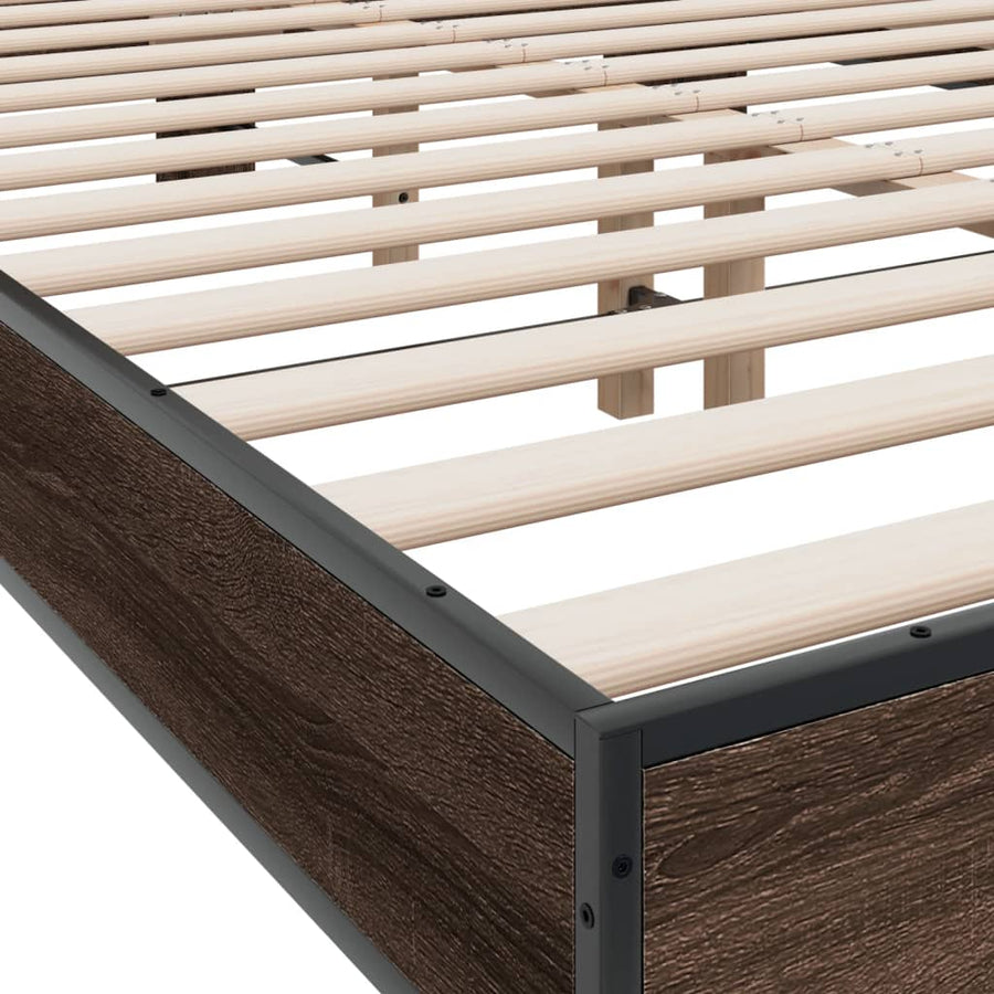 Bedframe bewerkt hout metaal bruin eikenkleur 120x200 cm