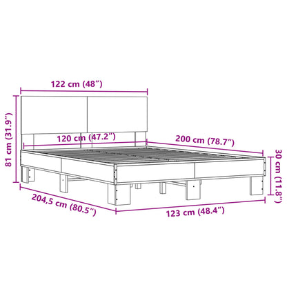 Bedframe bewerkt hout metaal bruin eikenkleur 120x200 cm