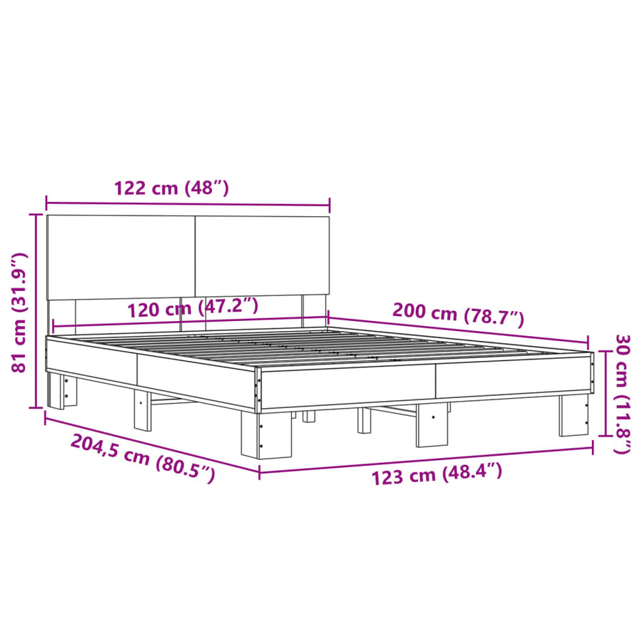 Bedframe bewerkt hout metaal bruin eikenkleur 120x200 cm