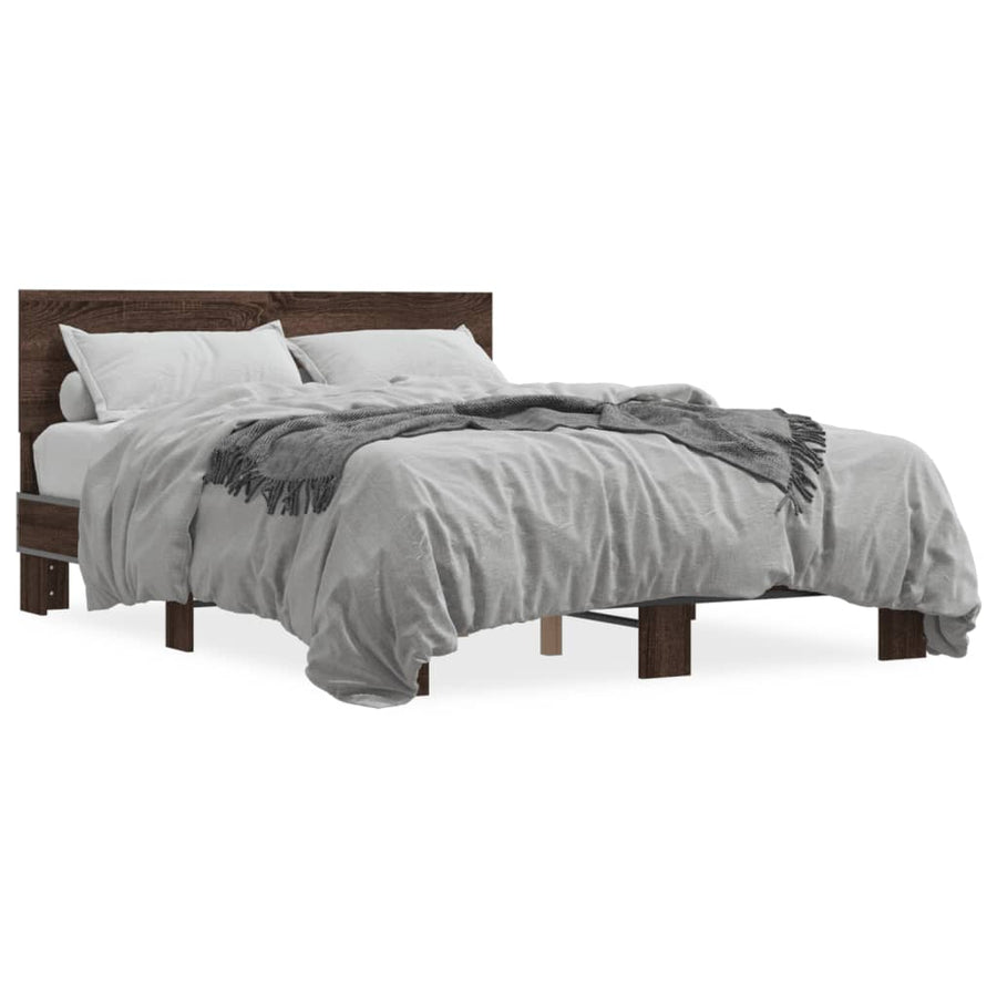 Bedframe bewerkt hout metaal bruin eikenkleur 120x200 cm