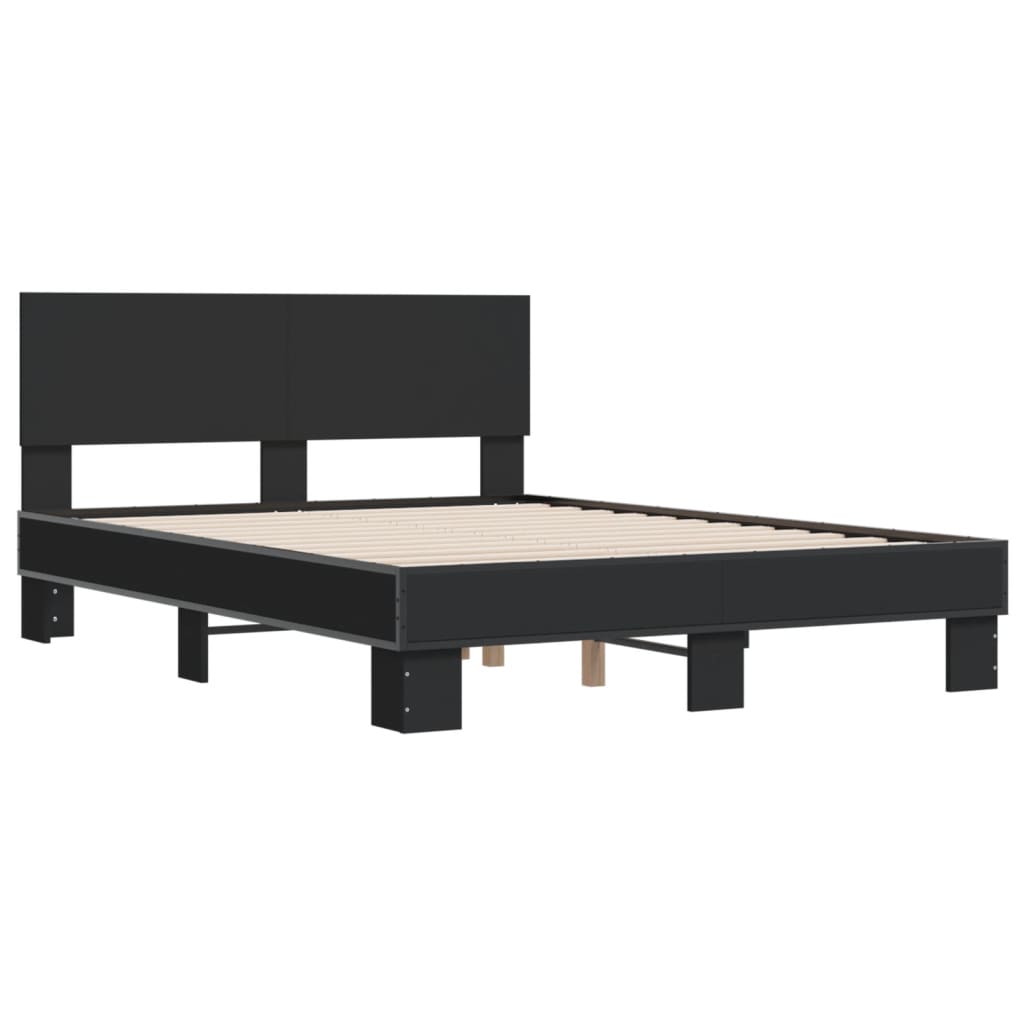 Bedframe bewerkt hout metaal zwart 120x190 cm
