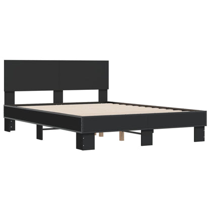 Bedframe bewerkt hout metaal zwart 120x190 cm