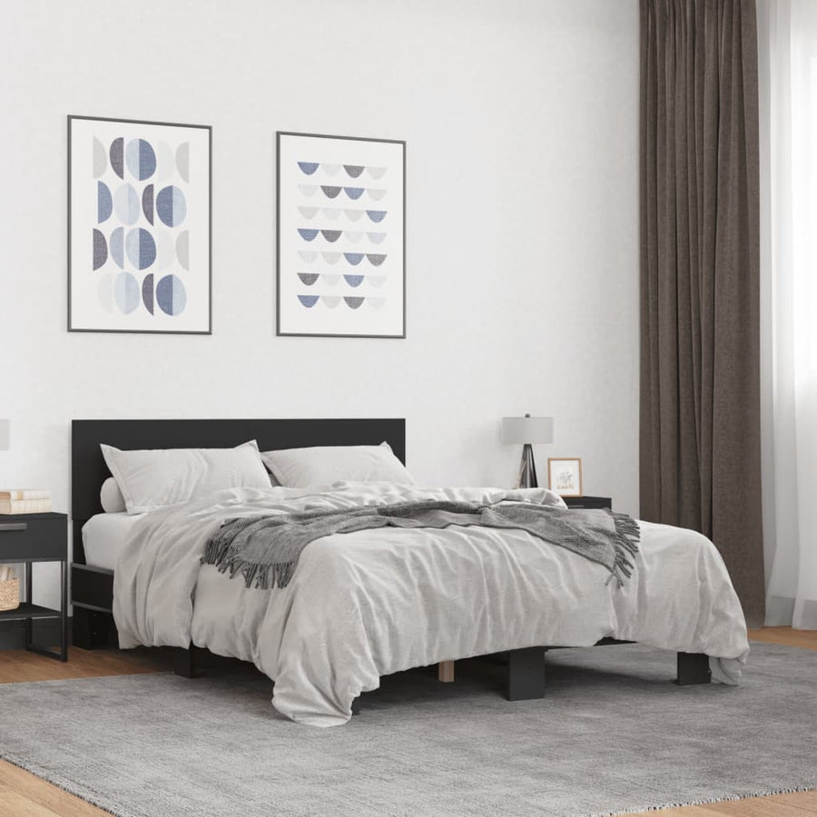 Bedframe bewerkt hout metaal zwart 120x190 cm