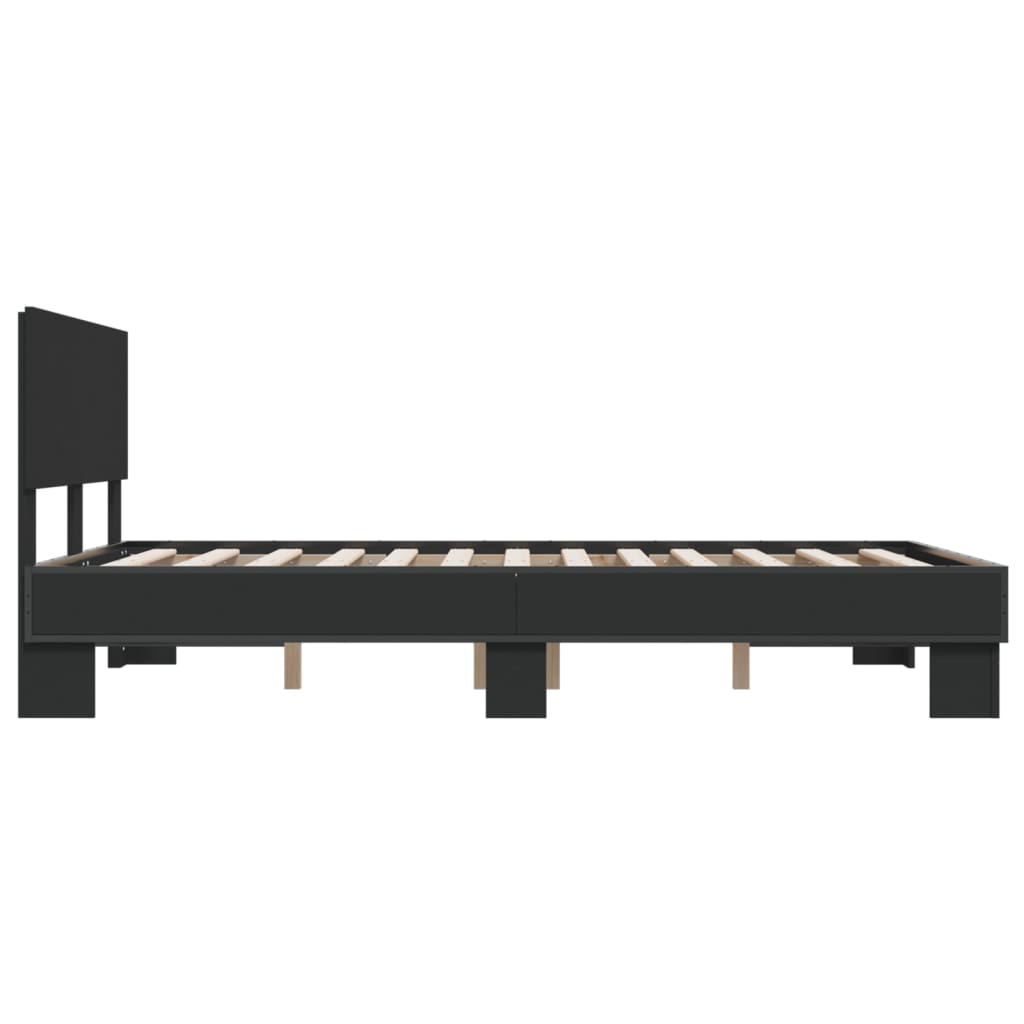 Bedframe bewerkt hout metaal zwart 120x190 cm