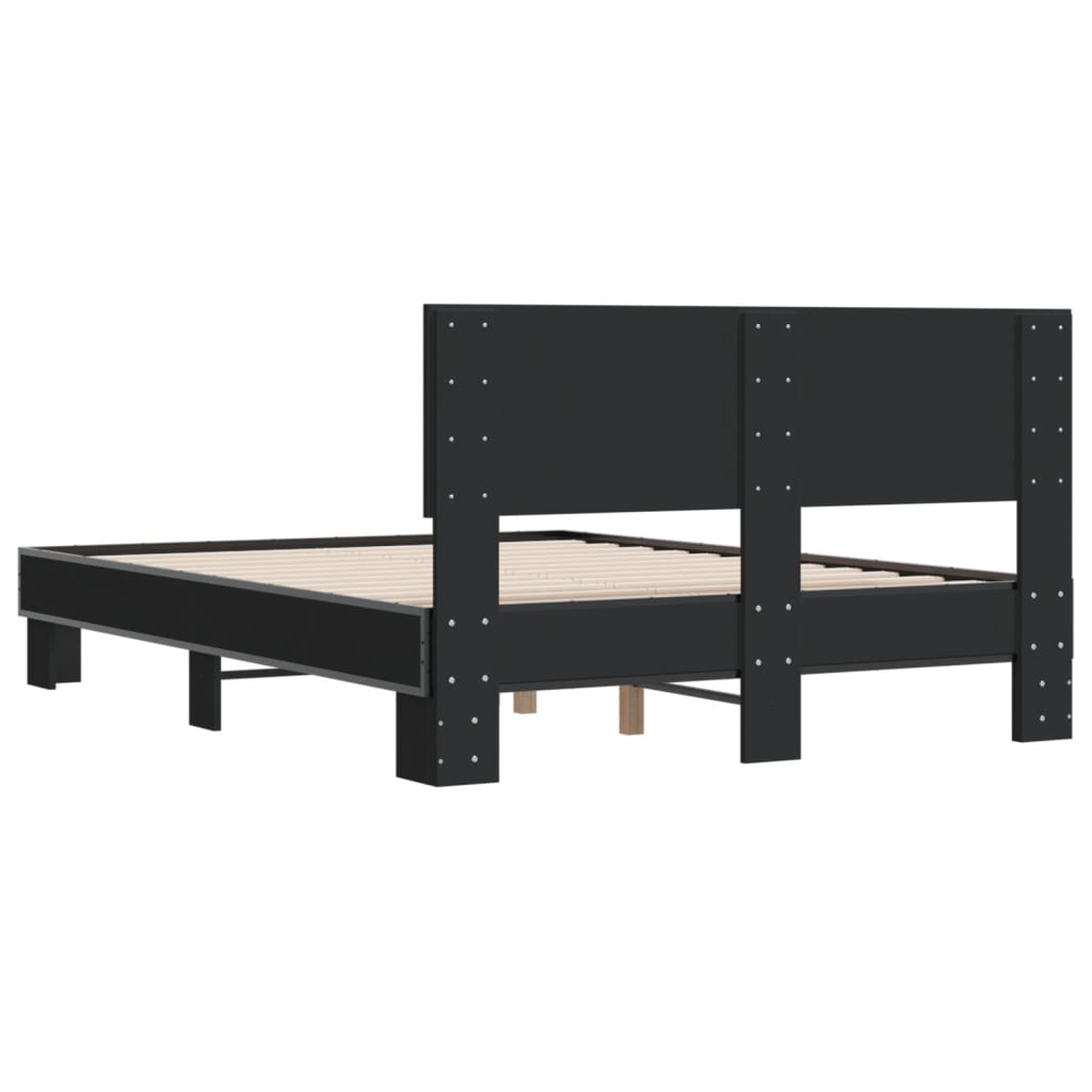 Bedframe bewerkt hout metaal zwart 120x190 cm