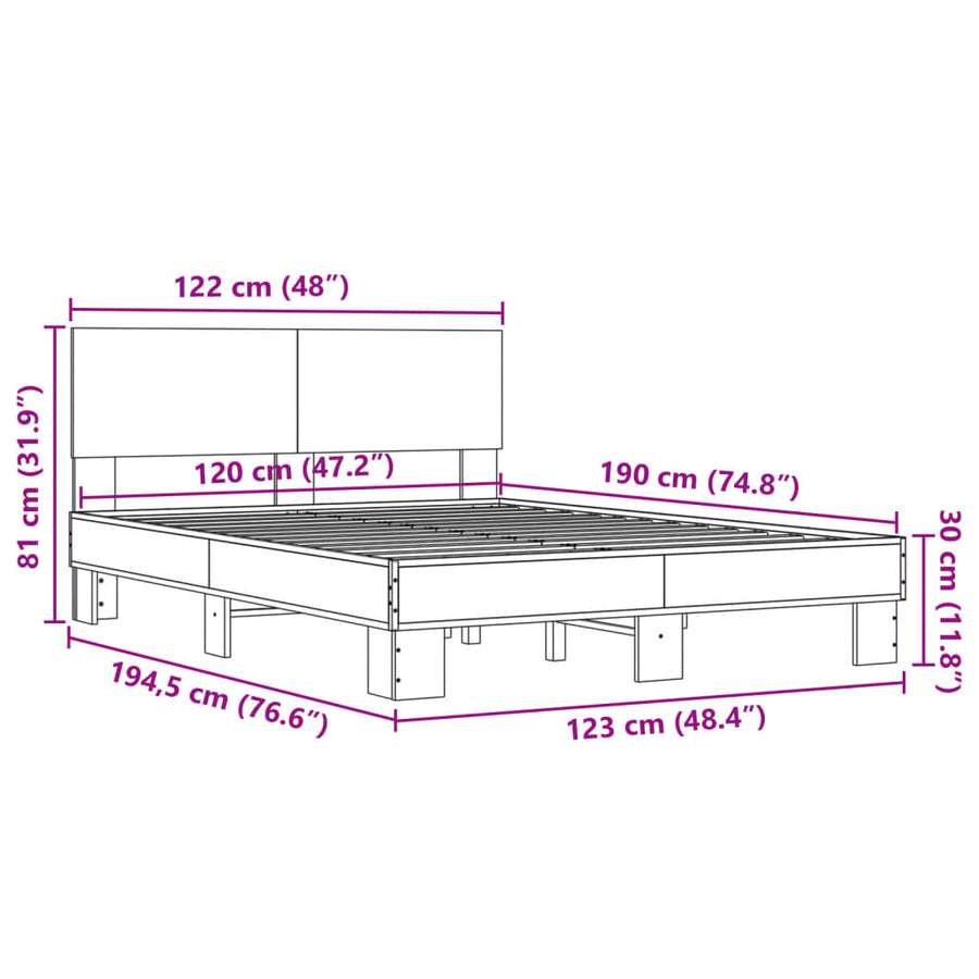 Bedframe bewerkt hout metaal zwart 120x190 cm