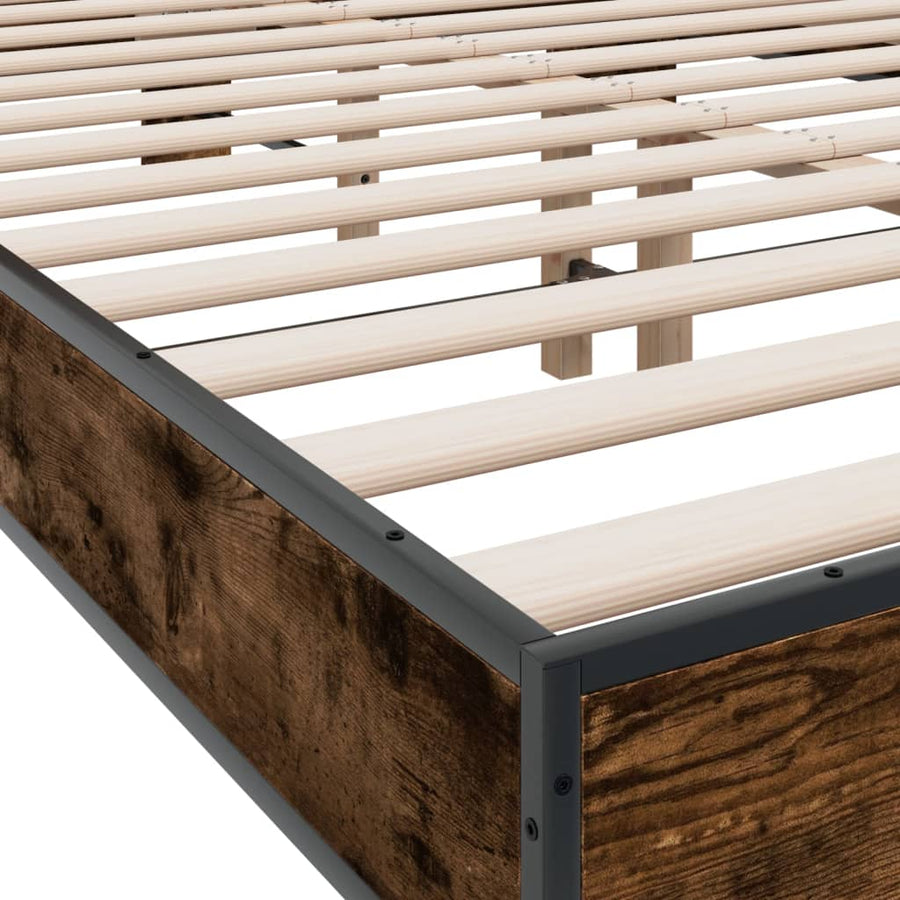 Bedframe bewerkt hout metaal gerookt eikenkleurig 120x190 cm