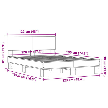 Bedframe bewerkt hout metaal gerookt eikenkleurig 120x190 cm