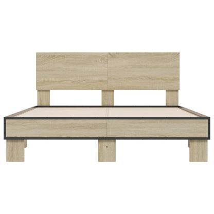 Bedframe bewerkt hout metaal sonoma eikenkleurig 135x190 cm
