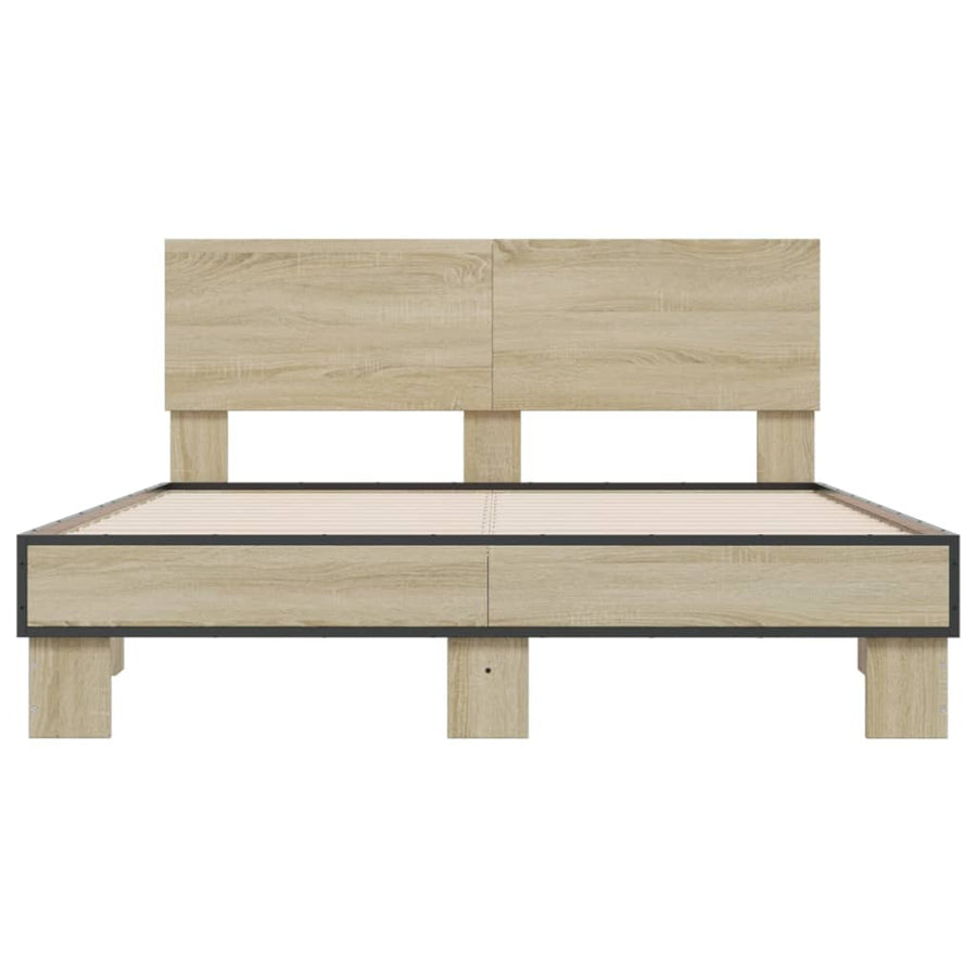 Bedframe bewerkt hout metaal sonoma eikenkleurig 135x190 cm