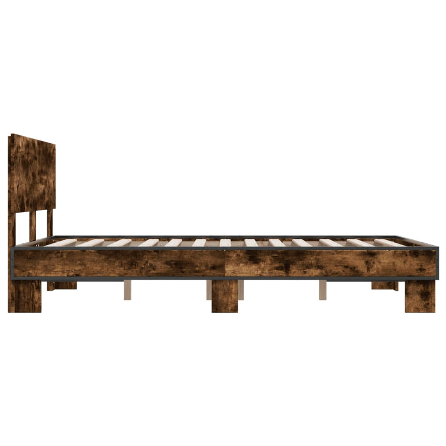 Bedframe bewerkt hout metaal gerookt eikenkleurig 135x190 cm