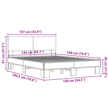 Bedframe bewerkt hout metaal gerookt eikenkleurig 135x190 cm
