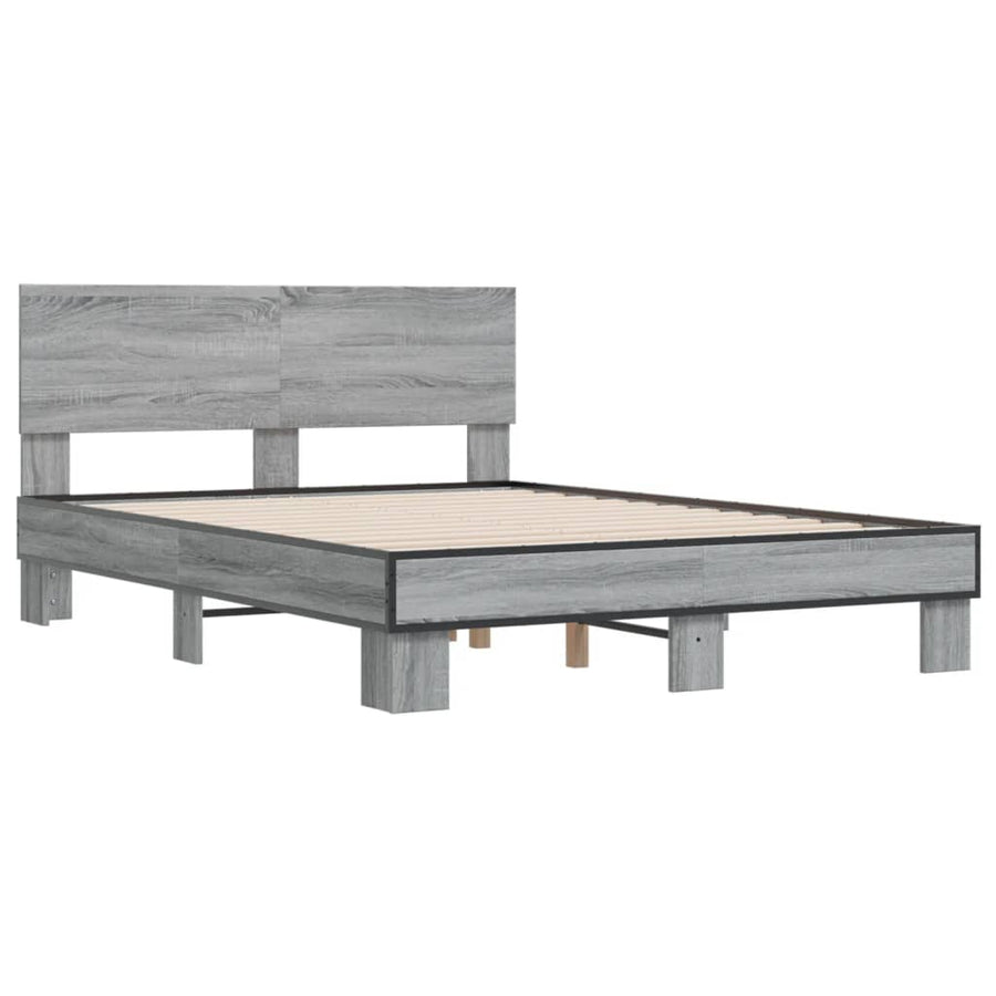 Bedframe bewerkt hout metaal grijs sonoma eiken 135x190 cm