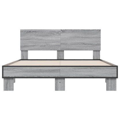Bedframe bewerkt hout metaal grijs sonoma eiken 135x190 cm