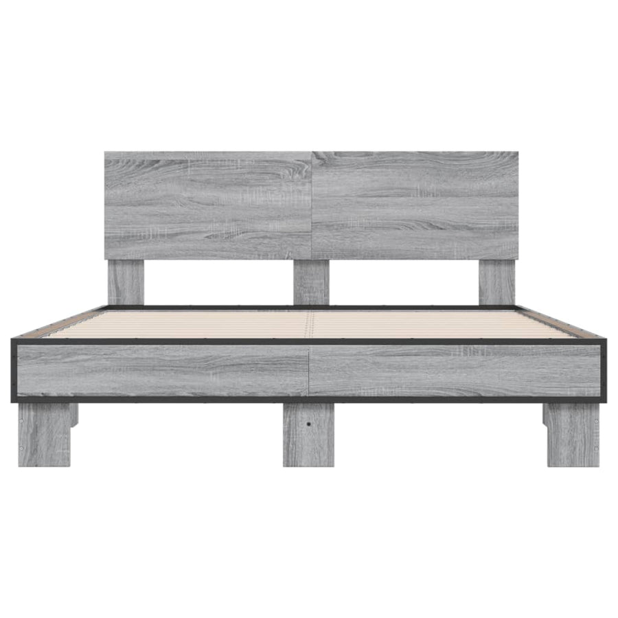 Bedframe bewerkt hout metaal grijs sonoma eiken 135x190 cm