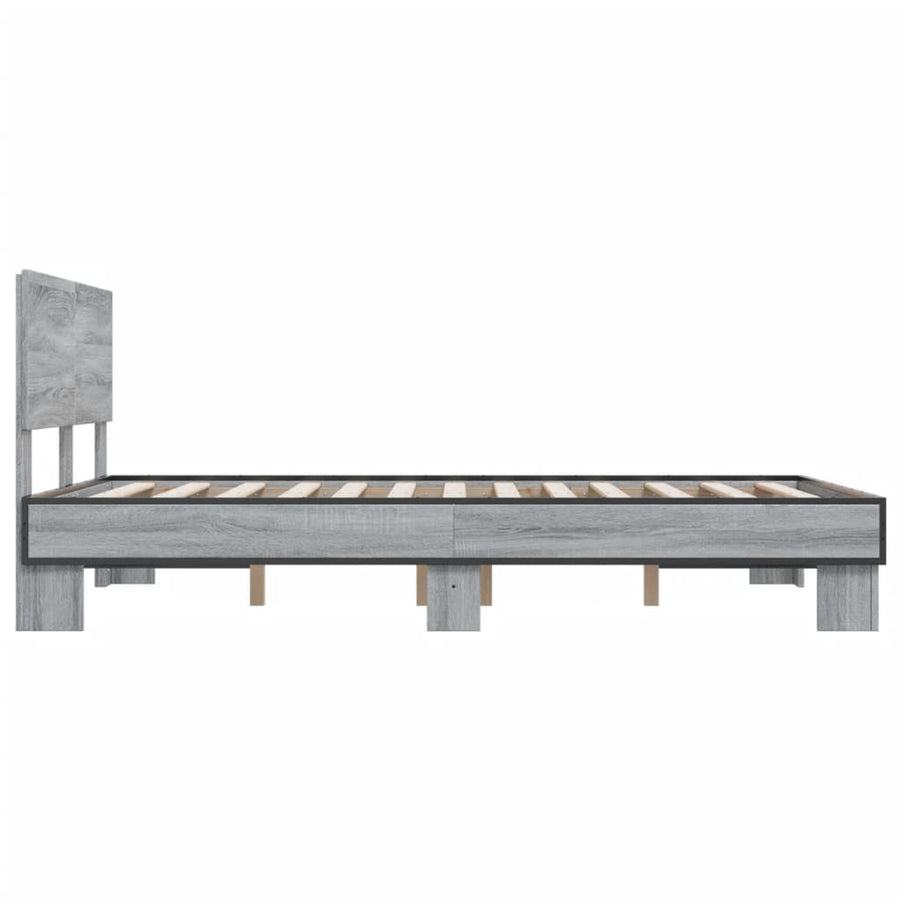 Bedframe bewerkt hout metaal grijs sonoma eiken 135x190 cm