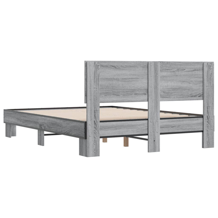 Bedframe bewerkt hout metaal grijs sonoma eiken 135x190 cm