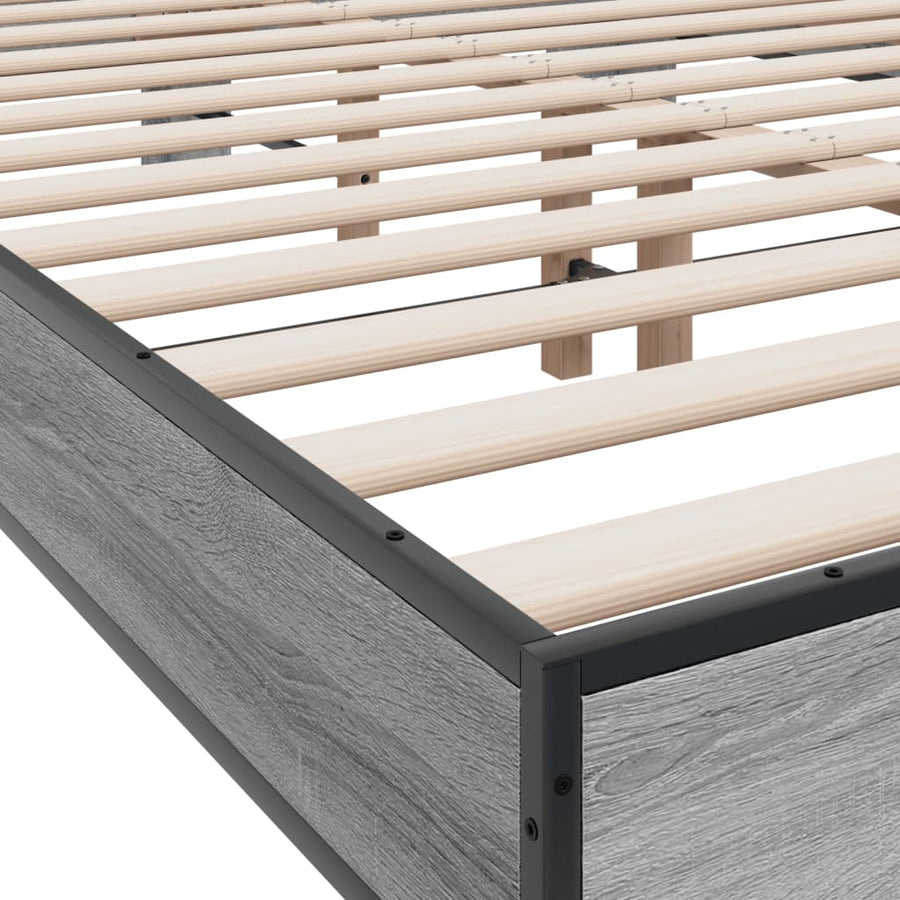 Bedframe bewerkt hout metaal grijs sonoma eiken 135x190 cm
